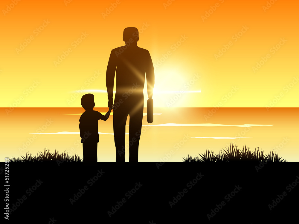 Happy Fathers Day background with silhouette of a father holding