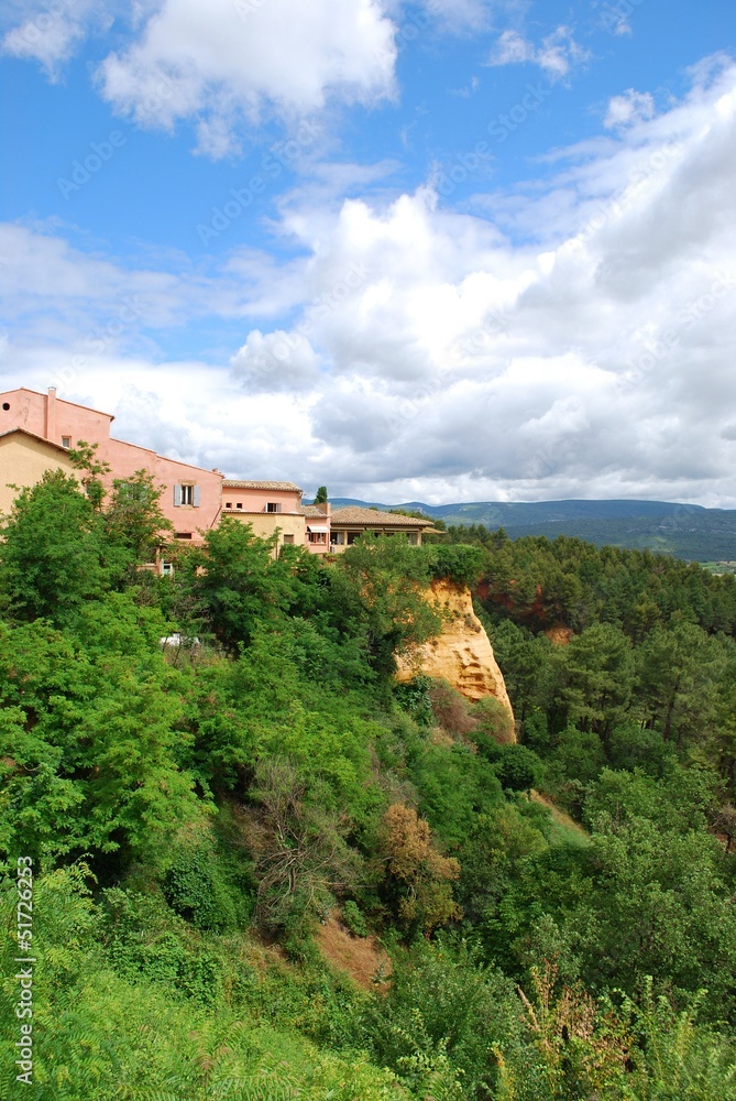 Ocher village of Roussillon and landscape, Provence, France