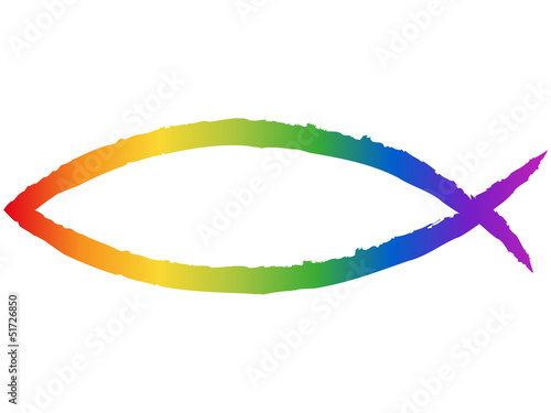 Locker gezeichnetes Fisch-Logo in Regenbogenfarben, freigestellt