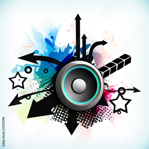 Dance party background with creative abstracts and loud speakers