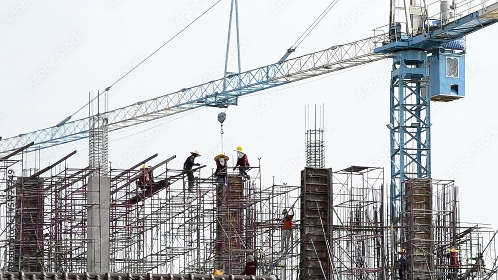 time lapse people working in construction site time lapse people working in construction site