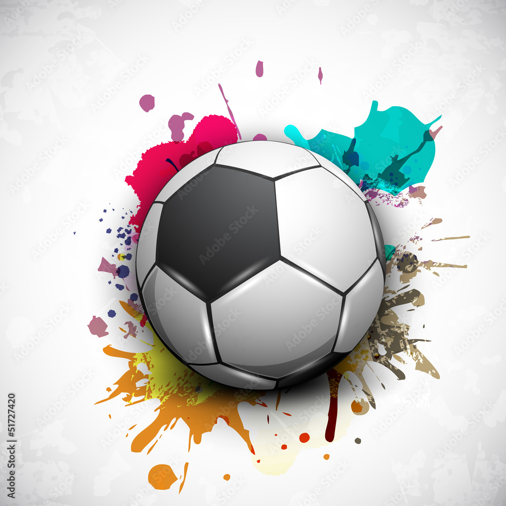 Shiny soccer ball on grungy colorful background and space for yo