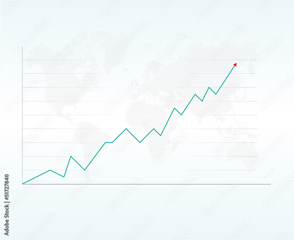 line chart on vector world map background - Kurve line chart on vector world map background - Kurve