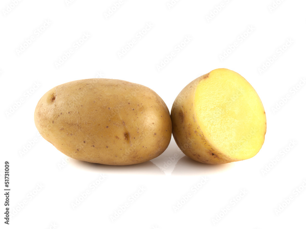 New potato with sliced half isolated on white New potato with sliced half isolated on white