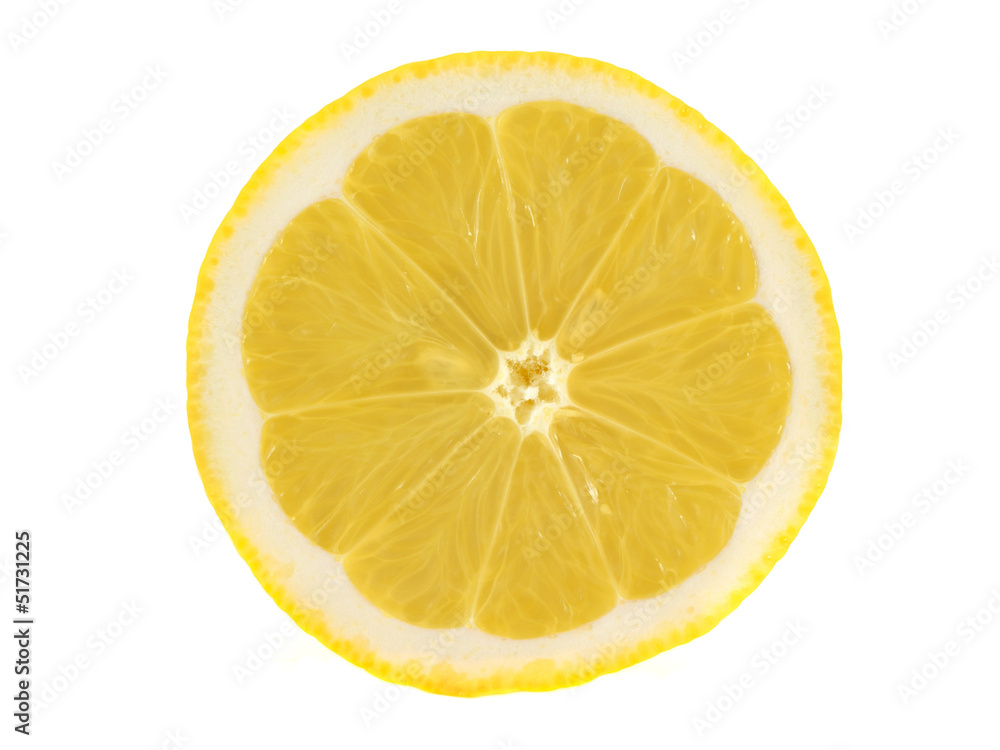 Slice of yellow lemon on a white background Slice of yellow lemon on a white background