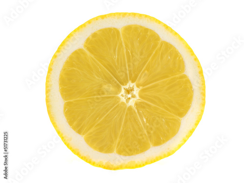 Slice of yellow lemon on a white background