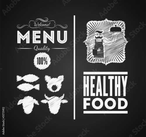 Illustration of a vintage graphic element for menu on blackboard