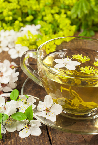 Herbal tea with cherry flowers