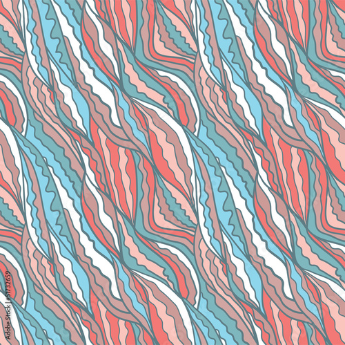 Abstract hand-drawn vector pattern, waves hair background