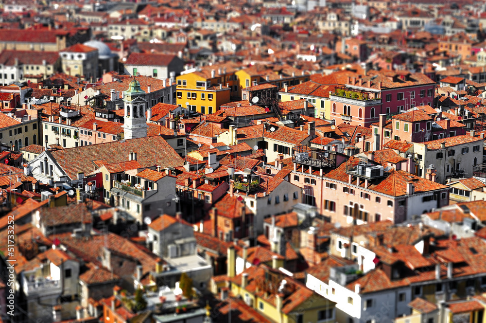 Venice roofs, in Italy, with tilt shift lens effect