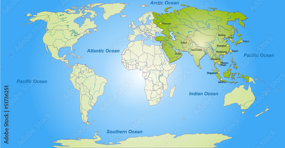 Naklejka premium Landkarte von Asien und der Welt