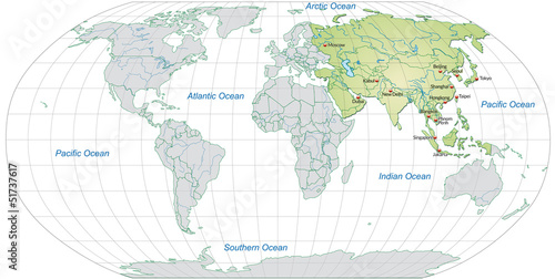 Landkarte von Asien und der Welt