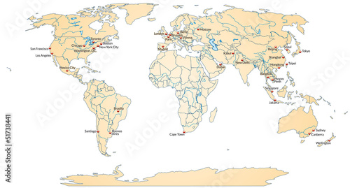 Weltkarte mit bedeutenden St  dten