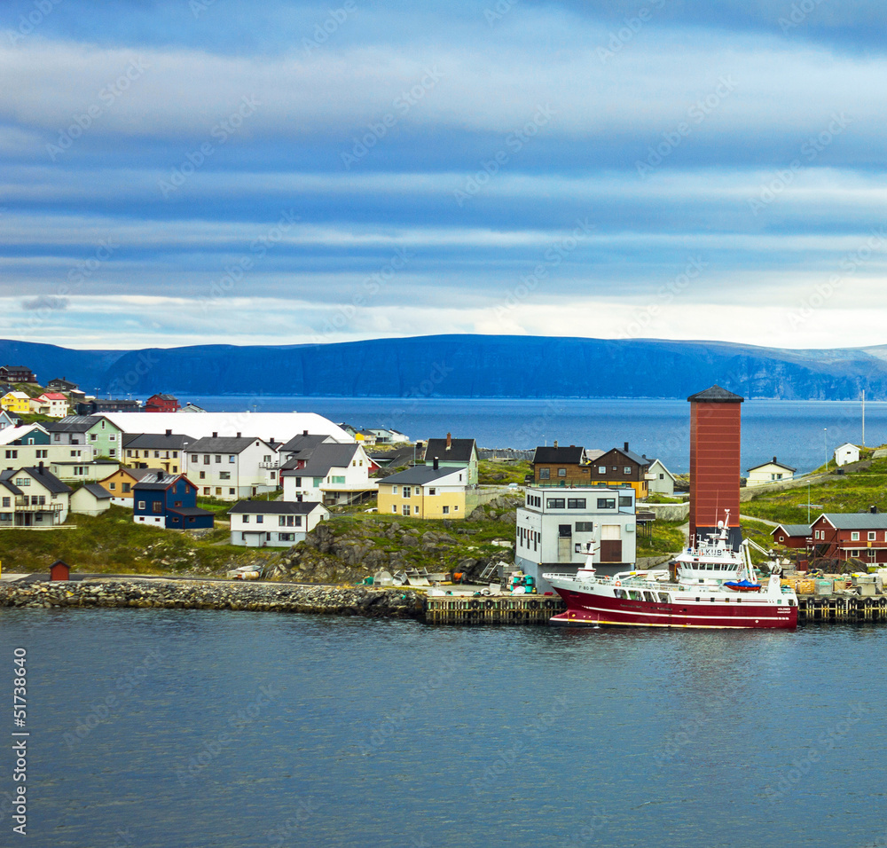 Sea view of Norwegian town Honningsvag