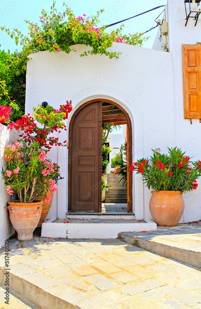 The door and house of Lindos, Rhodes, Greece