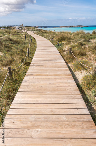 Beach way to Illetes beach in Formentera Balearic islands