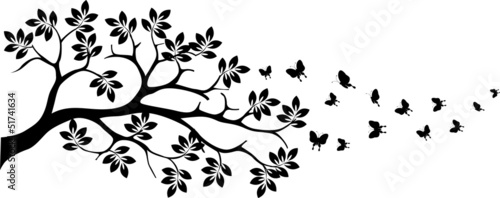 tree silhouette with butterfly flying