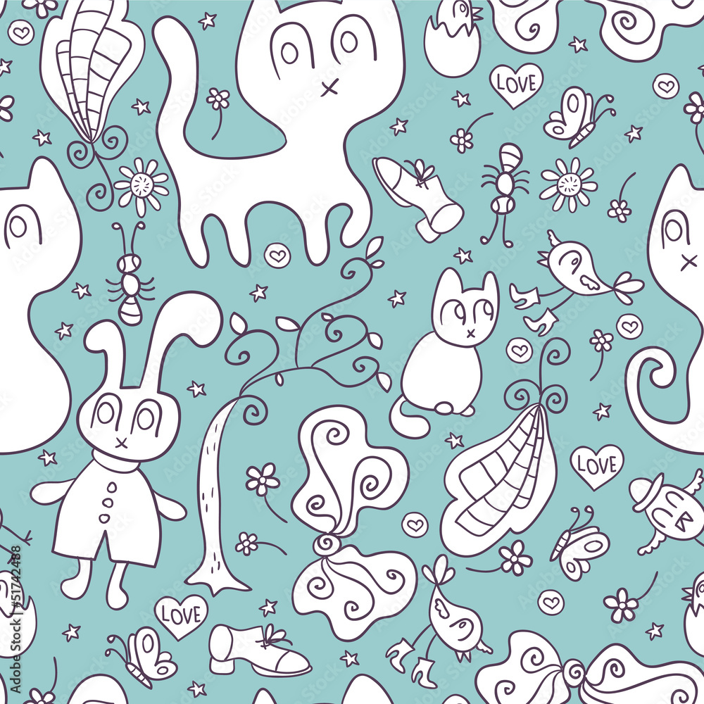 Seamless pattern with cute childlike doodles Seamless pattern with cute childlike doodles