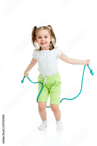 kid girl jumping through rope isolated