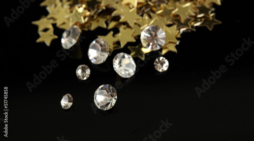 Beautiful shining crystals (diamonds) and golden stars,