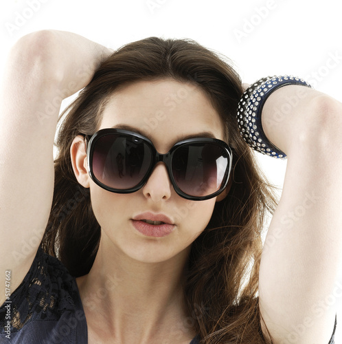 brunette portrait with sunglasses