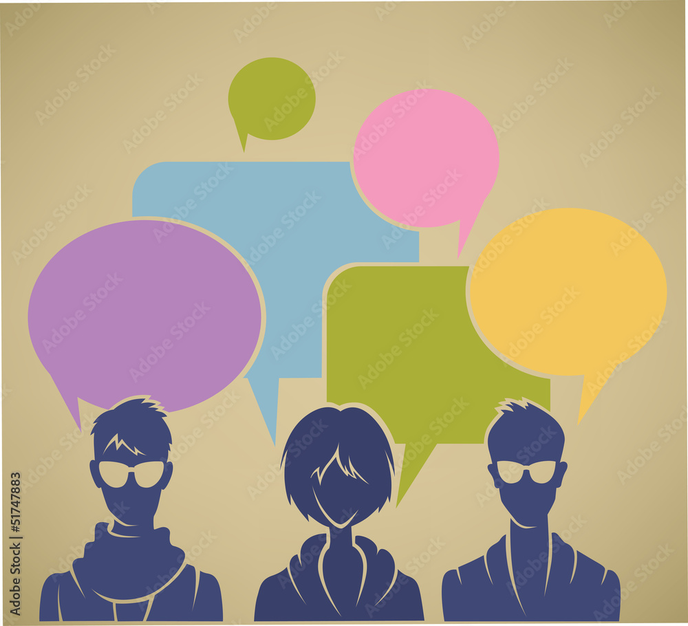 chatting youth, vector background with people silhouettes and sp chatting youth, vector background with people silhouettes and sp