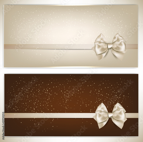 Gorgeous gift cards with white bows and copy space. Vector illus