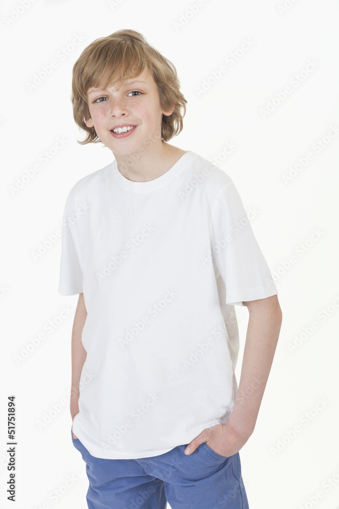 Young Happy Boy Smiling in Jeans and T-Shirt Young Happy Boy Smiling in Jeans and T-Shirt