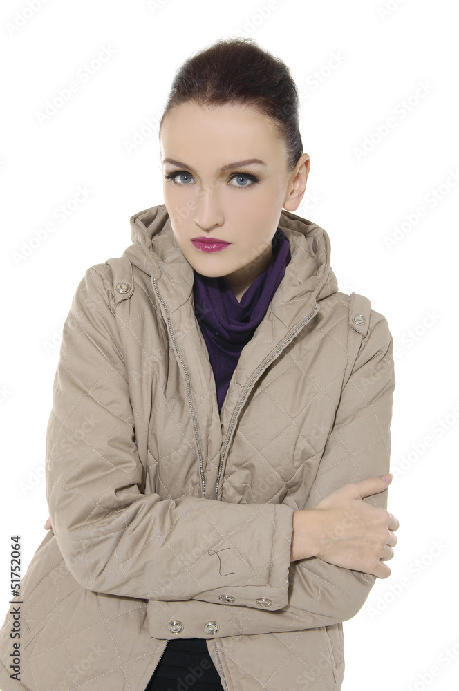 Close-up portrait of beautiful girl in stylish in coat Close-up portrait of beautiful girl in stylish in coat