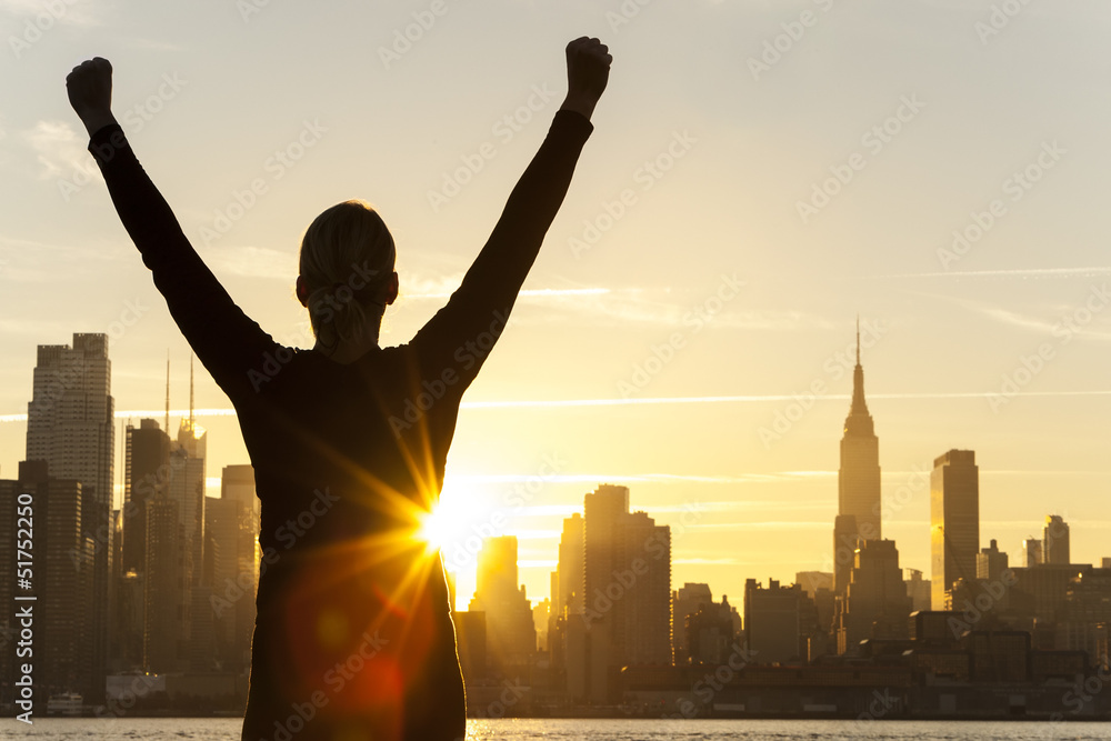 Successful Woman Sunrise New York City Skyline Successful Woman Sunrise New York City Skyline