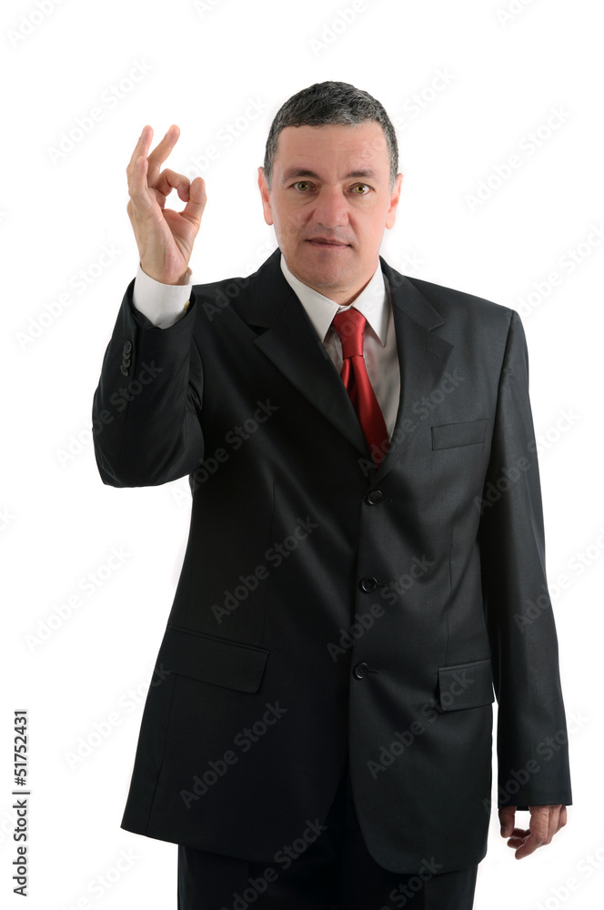 Aged businessman making various gestures isolated on white backg Aged businessman making various gestures isolated on white backg