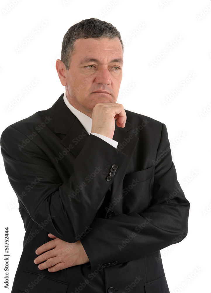 Elderly businessman is thinking about something isolated on whit Elderly businessman is thinking about something isolated on whit