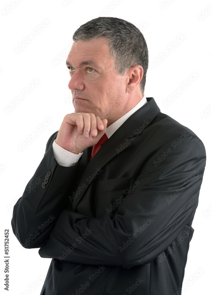 Elderly businessman is thinking about something isolated on whit Elderly businessman is thinking about something isolated on whit