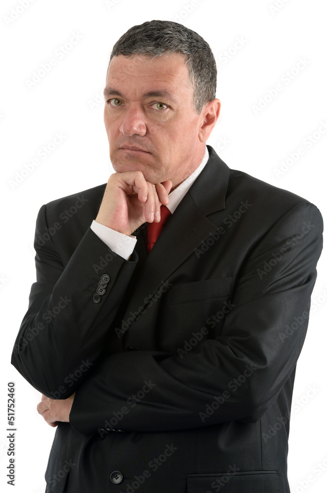 Elderly businessman is thinking about something isolated on whit Elderly businessman is thinking about something isolated on whit