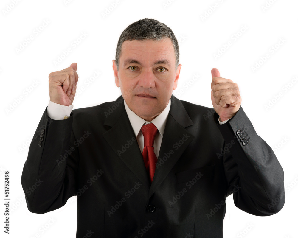 Aged businessman making various gestures isolated on white backg Aged businessman making various gestures isolated on white backg
