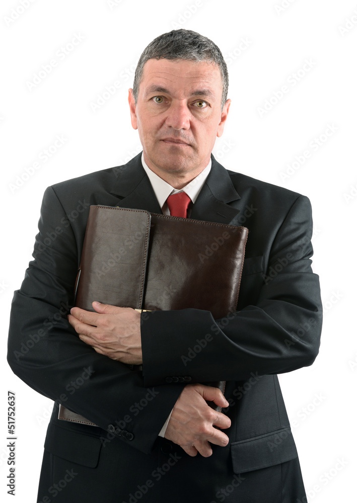 Older businessman with briefcase isolated on white background Older businessman with briefcase isolated on white background