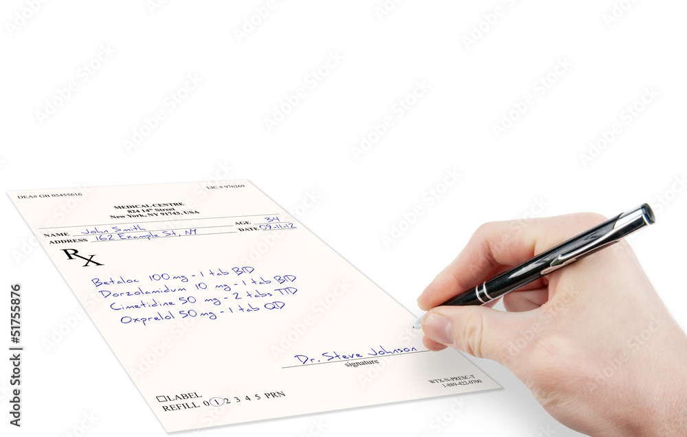 Doctor filling in medical prescription isolated Doctor filling in medical prescription isolated