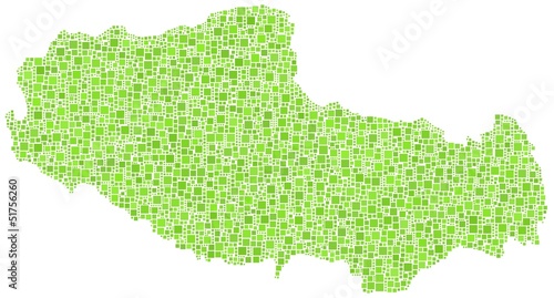 Map of Tibet - Asia - in a mosaic of green squares