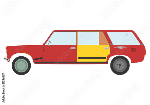 Damaged station wagon car.