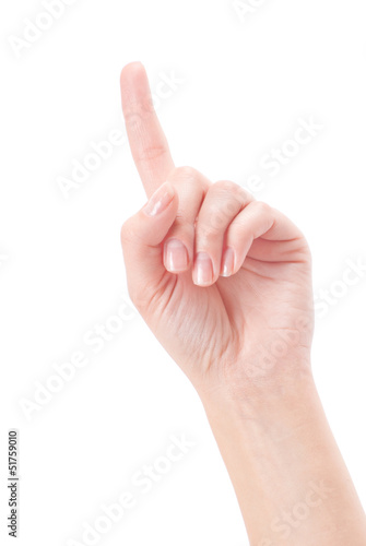 Hand with index finger, isolated on a white background