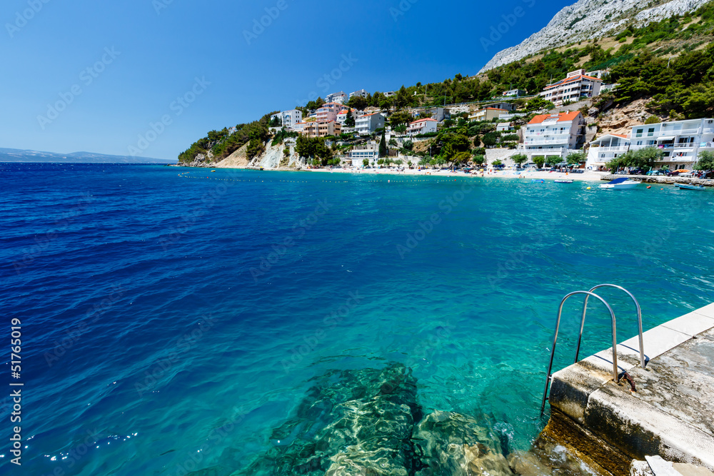 Metal Ladder on the Beach and Azure Mediterranean Sea near Split