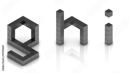 cubical 3d font letters g h i