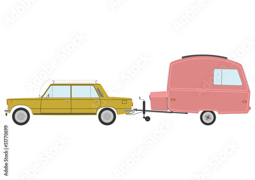 Retro car with caravan.