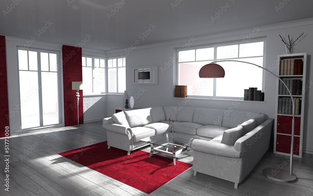 Fototapeta premium Wohndesign - modern wohnen in rot / interior Architecture