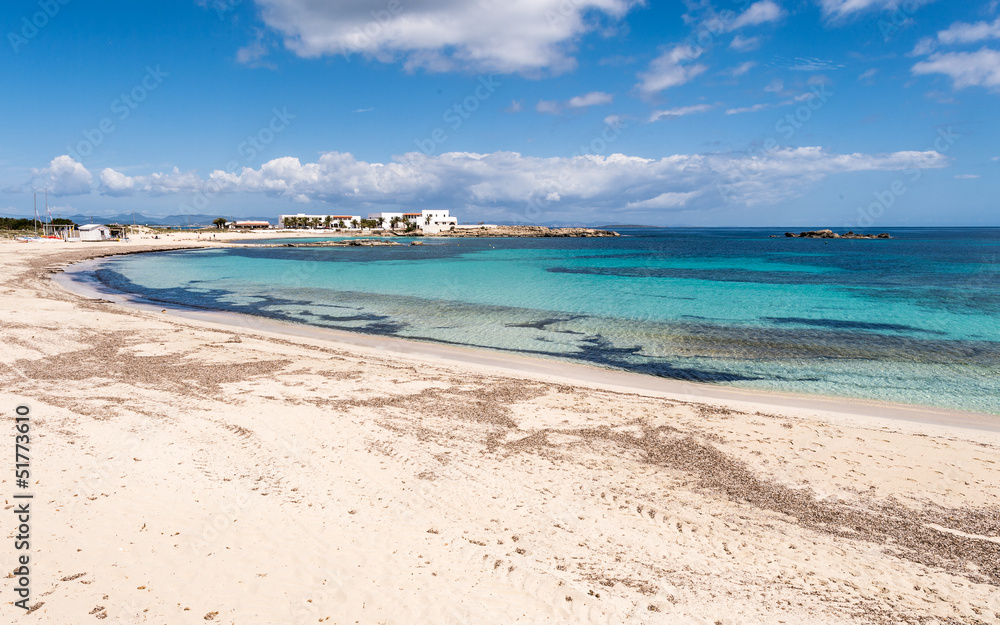 Els Pujols beach in Formentera island, Mediterranean sea, Spain