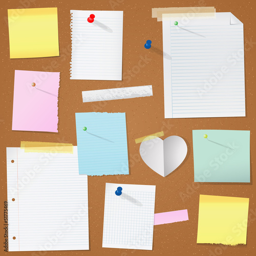 illustration paper notes on cork board eps 10