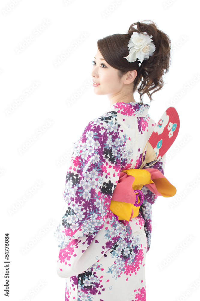 Beautiful asian kimono woman on white background Beautiful asian kimono woman on white background