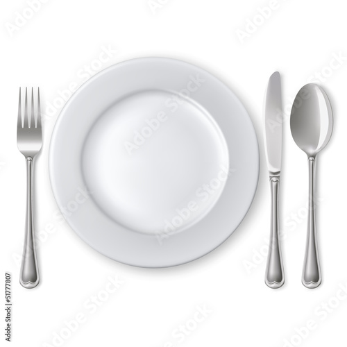 Plate with spoon, knife and fork
