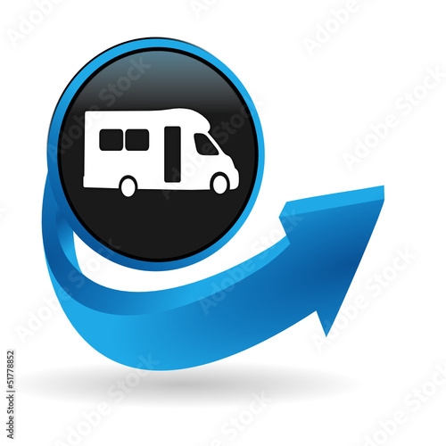 camping car sur bouton flèche bleue