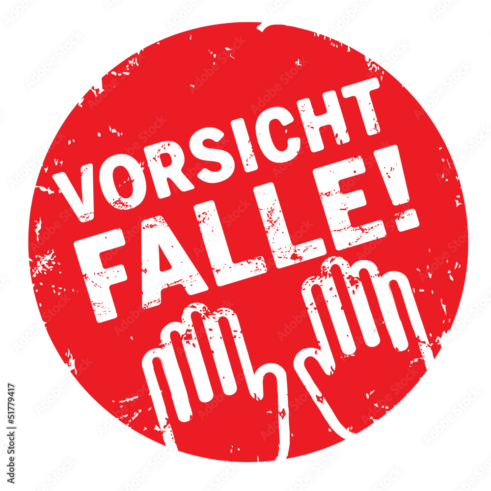 roter Stempel Vorsicht Falle mit Händen Stock-Vektorgrafik | Adobe Stock